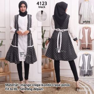 Floline Ols Tunik Wanita Mango Moscrepe Kombi Crepe Polos Premium High Quality 4123 Muslimah