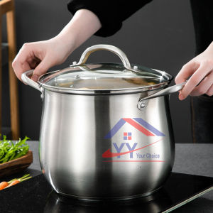 SUS 304 Steel High Pot / Deep Pot /Soup Pot /Sauce Pot /Milk Pot /Cooking Pot with Glass Lid 22CM/24CM/26CM/28CM