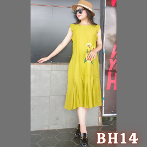 Đầm Lụa Linen Xước hoa cúc lớn - BH14