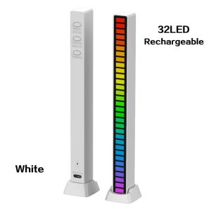 RGB Music Rhythm Light Bar Sound Control LED Ambient USB Lamp Strip Voice Activated 32 LED Rechargeable Computer Laptop Car Speakers