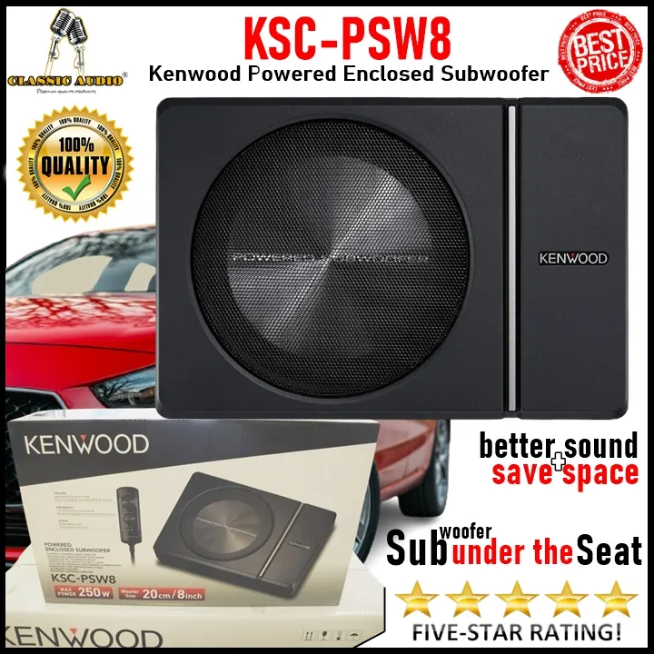High Performance Kenwood KSC-PSW8 Powered Enclosed Car Subwoofer /250W Max  (150W RMS) Single 8