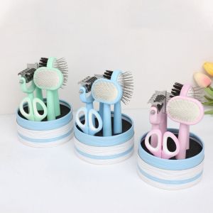 PUZHE 5Pcs/Set นวดนวด ชุดหวีเข็มสำหรับสัตว์เลี้ยง ที่จับที่สะดวกสบาย กำจัดขนที่ลอยอยู่ หวีปมสองด้าน เครื่องมือตัดแต่งขน ปลอดภัยและปลอดภัย กรรไกรตัดเล็บ สำหรับสุนัขแมว