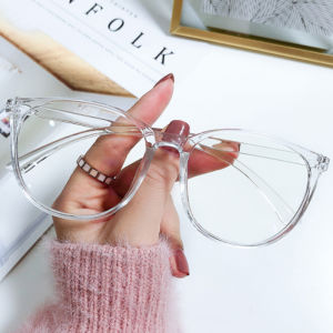 Geovannery Frame Kacamata Bening Anti Radiasi Korean Fashion Kacamata Transparan Hitam Bulat Eyeglasses Versatile Optical Wanita COD