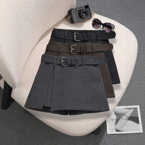 COD design sense split fork thickened woolen skirt Korean new low waist anti-light A-word pants skirt with belt 98512026 new product
