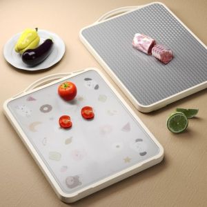 BAGUO(霸果) ป้องกันการลื่น กระดานตัดสองด้าน ไม่เหนียวเหนอะหนะ ป้องกันเชื้อรา บล็อกตัดในครัว หนาขึ้น พร้อมที่จับ แผ่นตัดสแตนเลส ใช้ในครัว