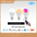 MOES Tuya wifi Smart LED bulb, 9W RGB C + W, rhythm control, use with Alexa orgoogle Home E27 95-265V. 