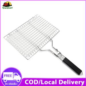Portable Rustproof BBQ Grilling Basket for Outdoor Cooking with Ventilation Holes and Easy-Grip Handle for Camping
