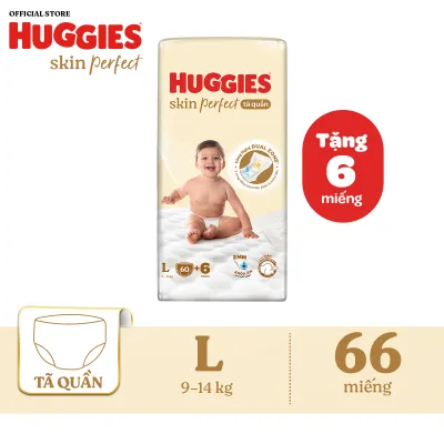 Tã quần Huggies Skin Perfect L Super Jumbo 60+6 miếng với 2 vùng thấm giảm kích ứng da