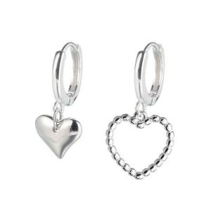 【♡Lovely girls house♡】2Pcs/Set 925 Sterling Silver Asymmetry Heart Charm Stud Earrings for Women Party Jewelry Accessories