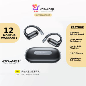 Awei OWS T93 Open Ear Wireless Earbuds (Black) | Dual Bass Bluetooth Earphones with Microphone Mic Waterproof IPX6
