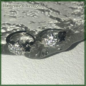 Hmeme Fashion Retro Zircon Pentagram Ear Buckle Earring Trend Simple Star Hoop Earrings For Women Girls Aesthetic Jewelry Gifts