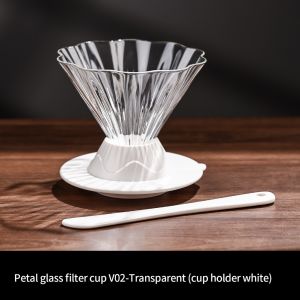 BINCOO Glass Filter Cup Pour-Over Coffee Dripper Set Petal‑Shaped Glass Smart Dripper V02 Vertical Stripe Coffee Filter Cup Pour‑Over Coffee Brewing Tool
