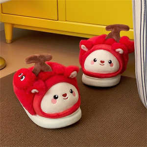 XIXITIAO Casual Cherry Kitten Student Bedroom Warm Women 2025 New Cotton Slippers Winter ins Fleece-Lined Home Shoes