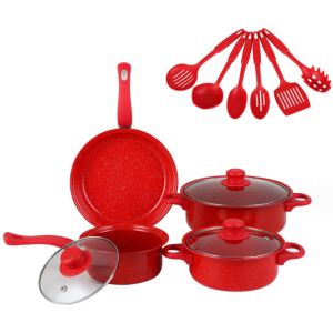 LUMIQLO 13pcs Không dính Bộ đồ nấu ăn Thìa có nắp Bộ dụng cụ nấu ăn Đa mục đích Rổ lọc Chảo nồi nước dùng chảo rán Hộ gia đình