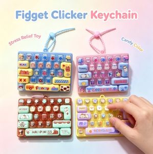 Candy Color Fidget Keycap Clicker Keychain Cute 26 Keys Stress Relief Keyboard Toy Bag Pendant Cartoon Fidget Key Ring