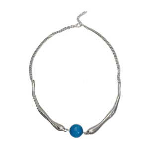 Stylish Alloy Necklace with Metallic Blue Beads Adjustable Length Neckchain Clavicle Chain for Fashionable Women