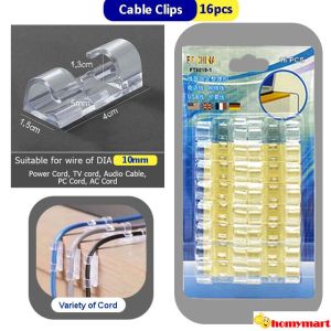 stiker penjepit klip klem kabel bening bl 1.3x1.5x4cm (16pcs) cable clip organizer