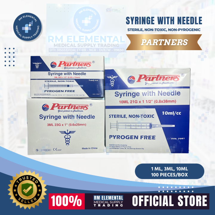 [ BOX] PARTNERS - Syringe with needle 1ML, 3ML, 10ML 100 pcs/ BOX ...