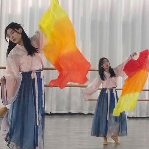 Kipas Sari Satu Pasang Kipas Panjang Sutra Cina 1.8m untuk Tari Belly Dance - Kipas Tangan Bambu Sebagai Alat Props Tari