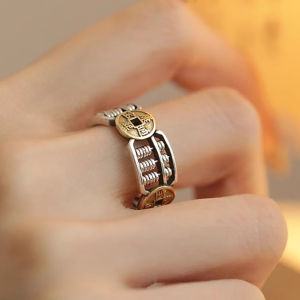 【Wealth From All Directions】Copper Coin Abacus Ring Abacus Beads Adjustable Ring Chinese Retro Copper Coin Opening Ring