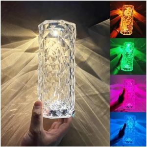 16 Colors LED Crystal Table Lamp Rose Light Projector Touch Romantic Diamond Atmosphere Light USB LED Night Light for Bedroom