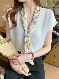 Summer Blusas Simple Office Lady Chiffon Blouse Female Shirt Lace-Up Tops Casual Korean OL Style Loose Blouses Women