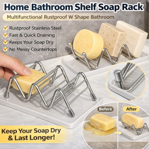 Stainless Steel W-Shaped Soap Holder Silver Wall Mounted Drainage Shelf Drainage Metal Soap Tray Creative Style