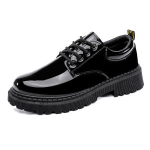 British black glossy leather shoes for men suitable business platform heel lift