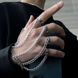 Hip Hop Punk Geometric One-piece Chain Combination Ring/ Minimalist Couple Ring Bracelet Jewelry