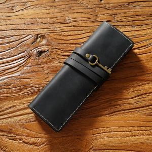 ANBIHE Túi đựng bút Bao da bút chì chính hãng Da thật Dây buộc Túi đựng bút chì bằng da có thể gập lại Túi Bút Chì cuộn Hoài cổ Túi bảo vệ bút bằng da bò tự nhiên Văn phòng phẩm