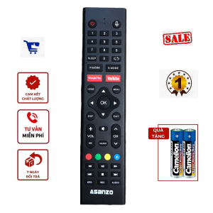 Điều khiển tivi Asanzo HC-03 có giọng nói - Remote đầu bấm tivi Asanzo dành cho smart tivi - tặng kèm pin chính hãng 100%