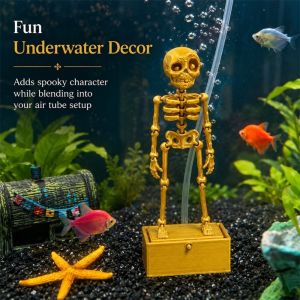 VINEY Air Pump Driven Dancing Skeleton Aquarium Bubbler Glow in Dark 3D Printed Fish Tank Dance Skull Bubbler Skeleton Statue Plastic Water Wiggling Skeleton Decor Fish Landscaping