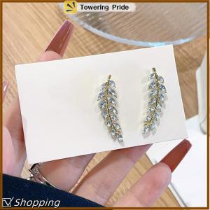[Towering Pride] Luxury Shiny Rhinestone Leaf Stud Earrings For Women Exquisite Wheat Ear Cuff Earrings Wedding Jewelry
