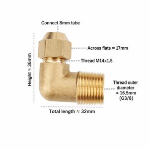 GRACETEN Brass Flare Elbow Flare Seal 90 Degree Male Flare Fitting Easy Install Male Thread Tube Elbow Air Compressor