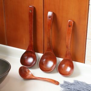 MMLUCK Round Large Utensils Hot pot spoon Kitchen Non-stick Wooden Mixing Stirrer Natural Ladle Scoop Rice Soup Spoon Soup Ladle Wood Spoon