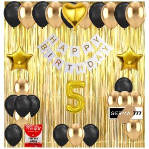 Set Dekorasi Hiasan Balon Pesta Ulang Tahun Anak Banner Happy Birthday Tirai Foil Ultah Gold Simple