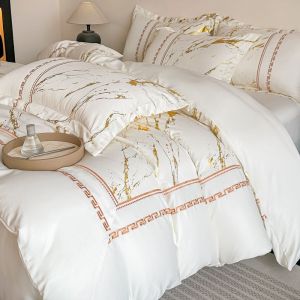 Bedding four-piece set premium light luxury washed silk four-piece set summer ice silk jacquard quilt cover silky smooth bed sheet quilt cover bedding four-piece set (bed sheet * 1 quilt cover * 1 pillowcase * 2)