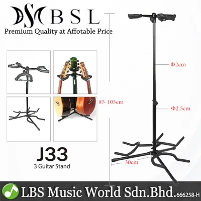 BSL J33 Triple Guitar Stand for Multi Guitar like Bass Electric Acoustic Classical Folk Guitar