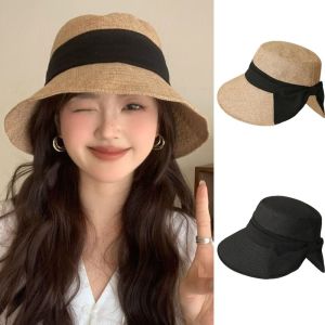 THANKSKY Màu đơn sắc Mũ ngư dân có nơ Nơ Vành rộng Mũ che nắng Thường ngày Thoáng khí Mũ xô Phụ nữ