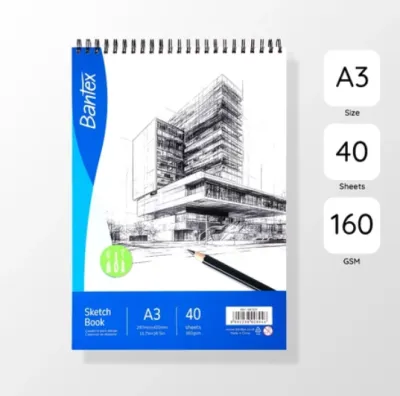 Bantex Sketch Book / Buku Gambar Sketsa A3 160gr 40 Lembar Model Spiral BK1001