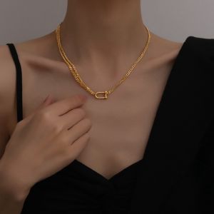 Yuki của 316L vòng cổ thép không gỉ U liên kết chokernecklace phụ nữ stainess đồ trang sức inox bên thiết kế t Show đường băng áo choàng Nhật Bản Hàn Quốc