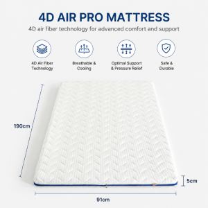 Owllight 4D Pro Spine & Back Care Extra Firm Mattress Topper Orthopaedic Sleep (5CM THICK) Cooling Air Fiber Polymer Floor Mat