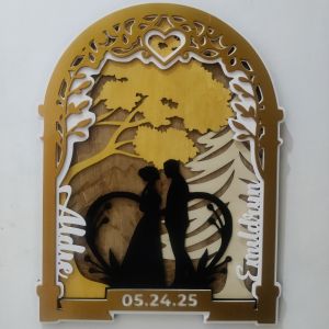 Personalized Layered Wooden Wedding Wall Art | Custom Couple Silhouette | Rustic Wooden Home Decor Gift Anniversary