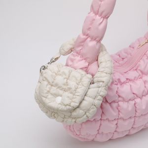 ESH63 Solid Color Cloud Pleated Coin Purse Mini Handbag Quilted Bag Pendant Fashion Hanging Card Bag Travel