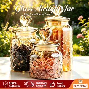 Air Tight Glass Container Food Cookie Canister Jar Lid Bekas Balang Kaca Kedap Udara Besar Kecil Biskut Raya