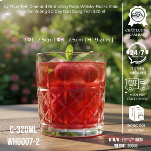 Bộ 12 Cốc Thủy Tinh Vân Pha Lê Nổi Warmhome 280ml - Ly Rượu Mạnh Whisky Cao Cấp Decor Bàn Tiệc