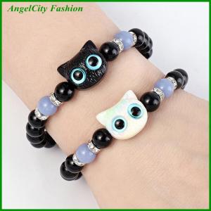 AngelCity Fashion Store Cute Big Eye Cat Luminous Bracelets For Women Cartoon Animal Pendant Beaded Hand Chain Friendship Couple Bracelet Jewelry Gift