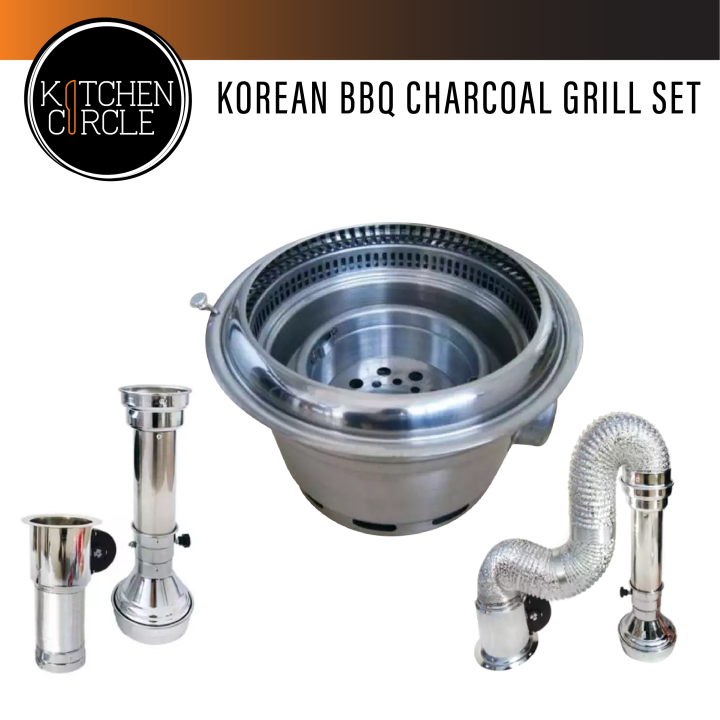 Korean BBQ Charcoal Grill Set (Korean BBQ Exhaust (Silver) & Charcoal