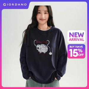 Giordano Women Sheep embroidery contrast crewneck tee Free Shipping 18326318