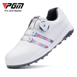 PGM Womens Golf shoes with dazzling color Rotating Button Shoelaces Anti-slide spikes waterproof sneakers for Golf sports Comfortable Non-slip breathable